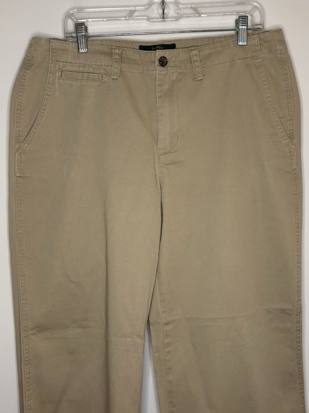 LRL LAUREN JEANS CO Biltmore Chino Womens 14 Tan Flat Front Pockets Wide Leg